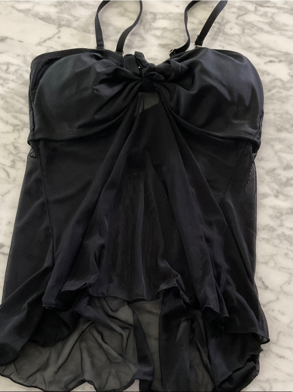 Black Women's Mesh Overlay Tankini Top - Brand: